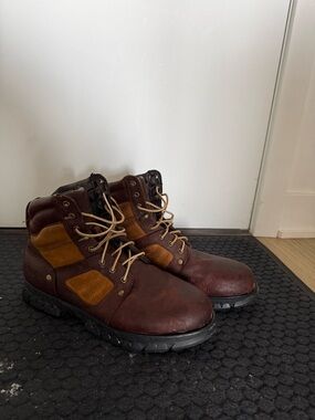 Polo by Ralph Lauren Brown Leather Lace-Up Boots with Tan Panels